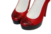 Pantofi din piele rosu cu negru pictati manual